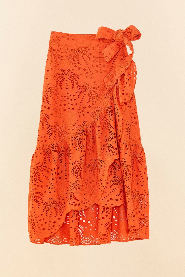 Orange Palm Tree Richilier Midi Skirt