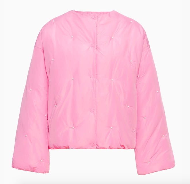 Puffer Jacket in Pink with Pearl Details