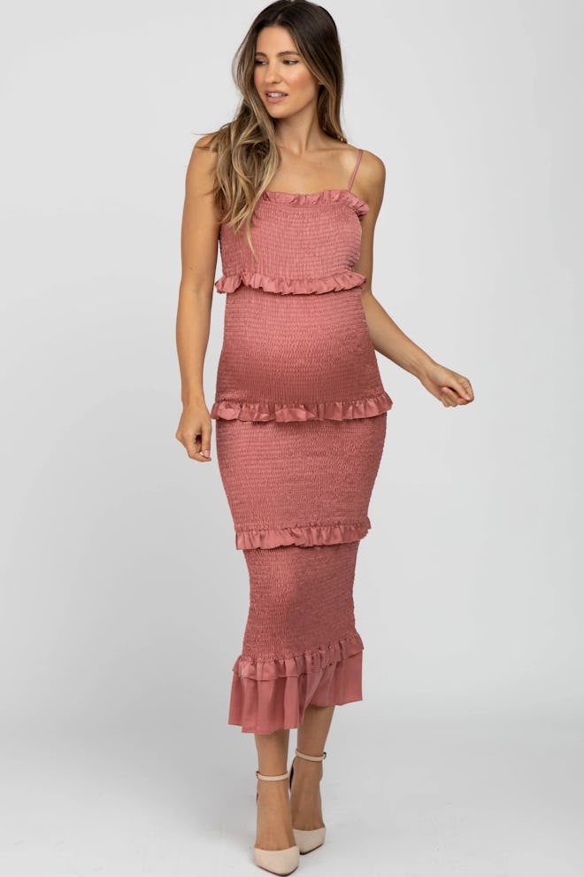 pink maternity dress for unicorn baby shower