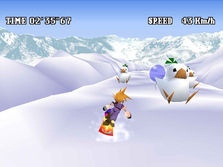 Final Fantasy 7 Cloud snowboarding