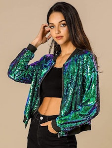 This sequin bomber jacket is what I wore to Taylor Swift's 'Eras Tour' and is a great '1989' outfit ...