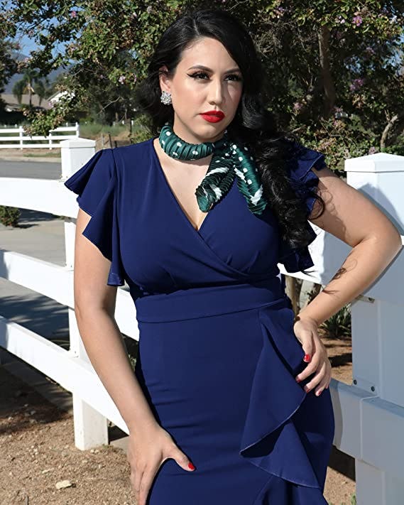 Knitee Deep V-Neck Party Dress with Ruffles