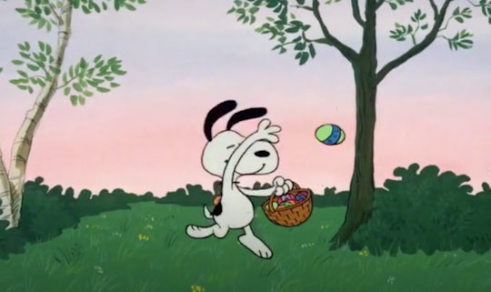 Snoopy throwing Easter eggs in It's The Easter Beagle, Charlie Brown. 