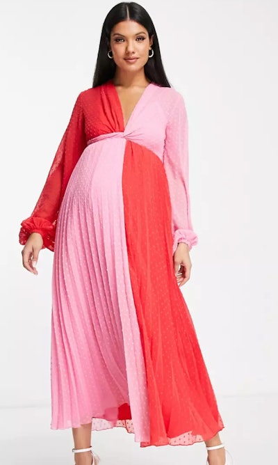 red and pink midi dress 