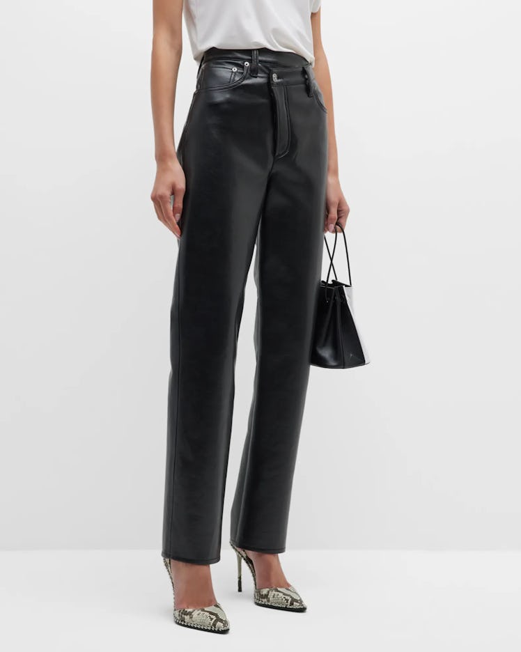 Crisscross Straight Leather Pants