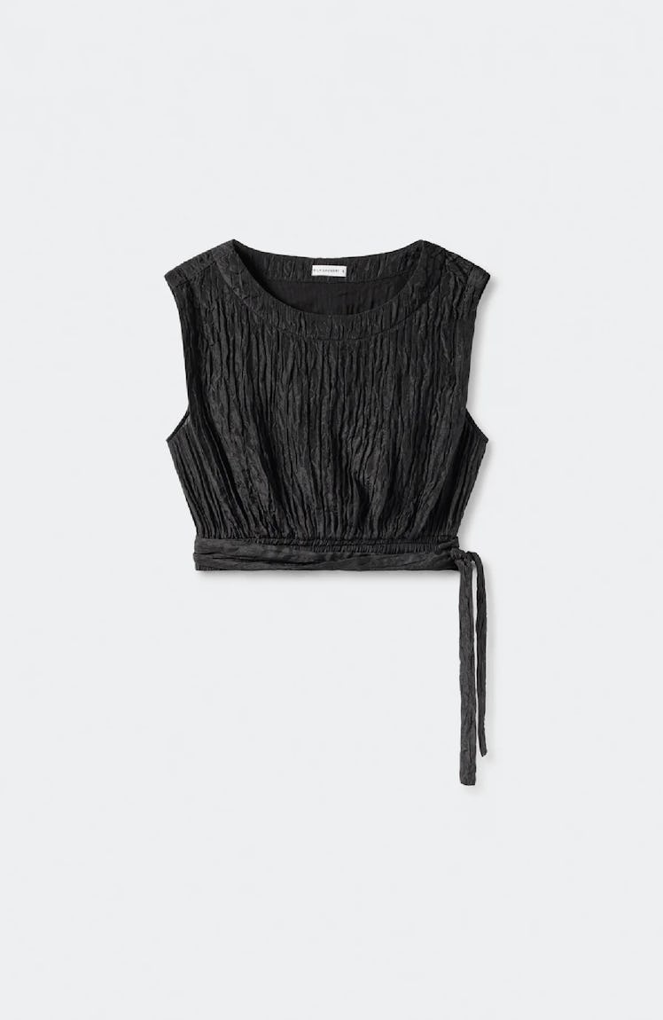 Crinkle Sleeveless Crop Top Black