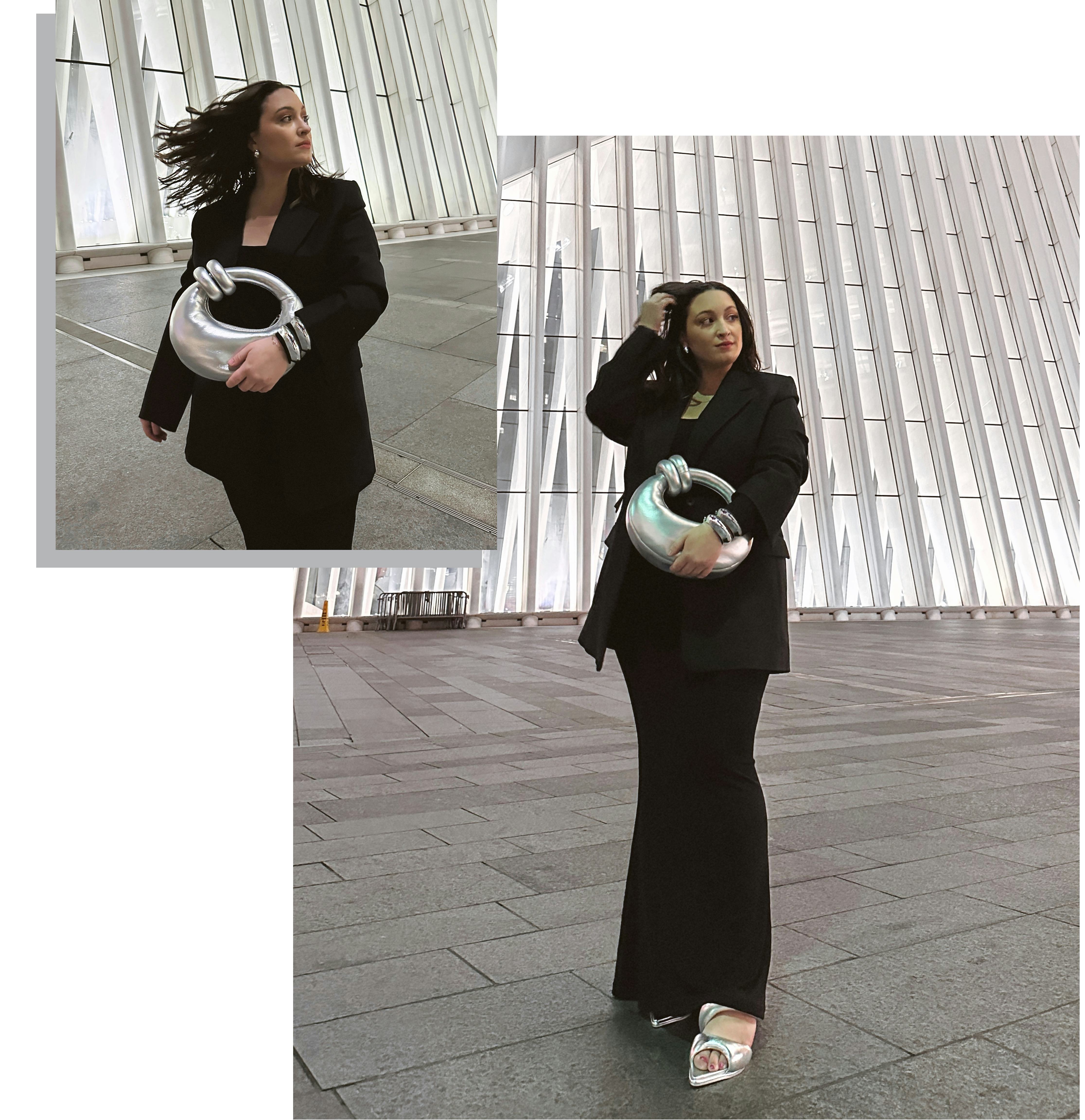 Bella Gerard wears a Banana Republic blazer and Popilush dress with silver accessories from J. Crew &hellip;