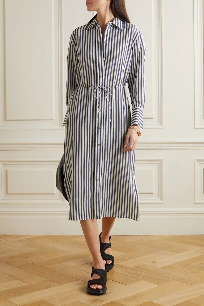 Belted Striped TENCEL Lyocell-Blend Midi Shirt Dress