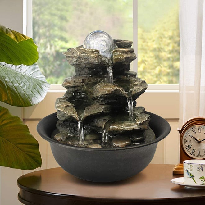 BBabe Spinning Orb Rock Cascading Tabletop Fountain