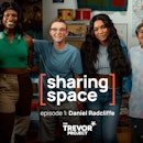 A screenshot of diverse trans youth standing together in the inaugural "Sharing Space" episode, host...