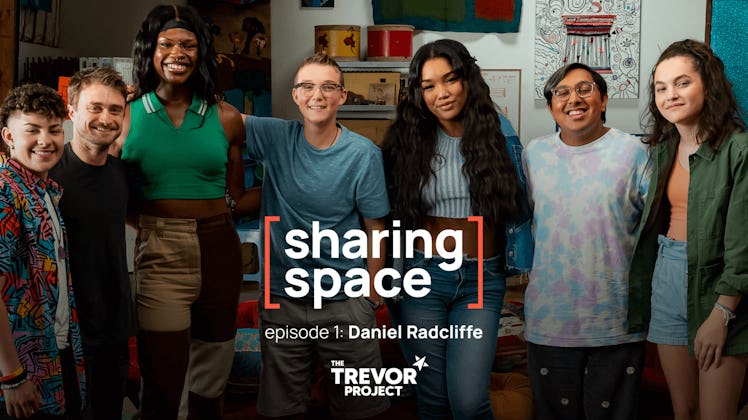 A screenshot of diverse trans youth standing together in the inaugural "Sharing Space" episode, host...