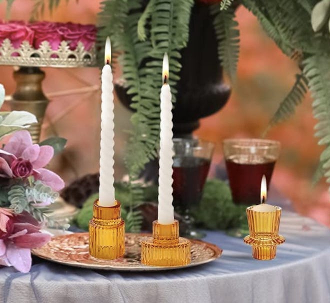 IYOUYA Amber Glass Candle Holders (6-Pack)