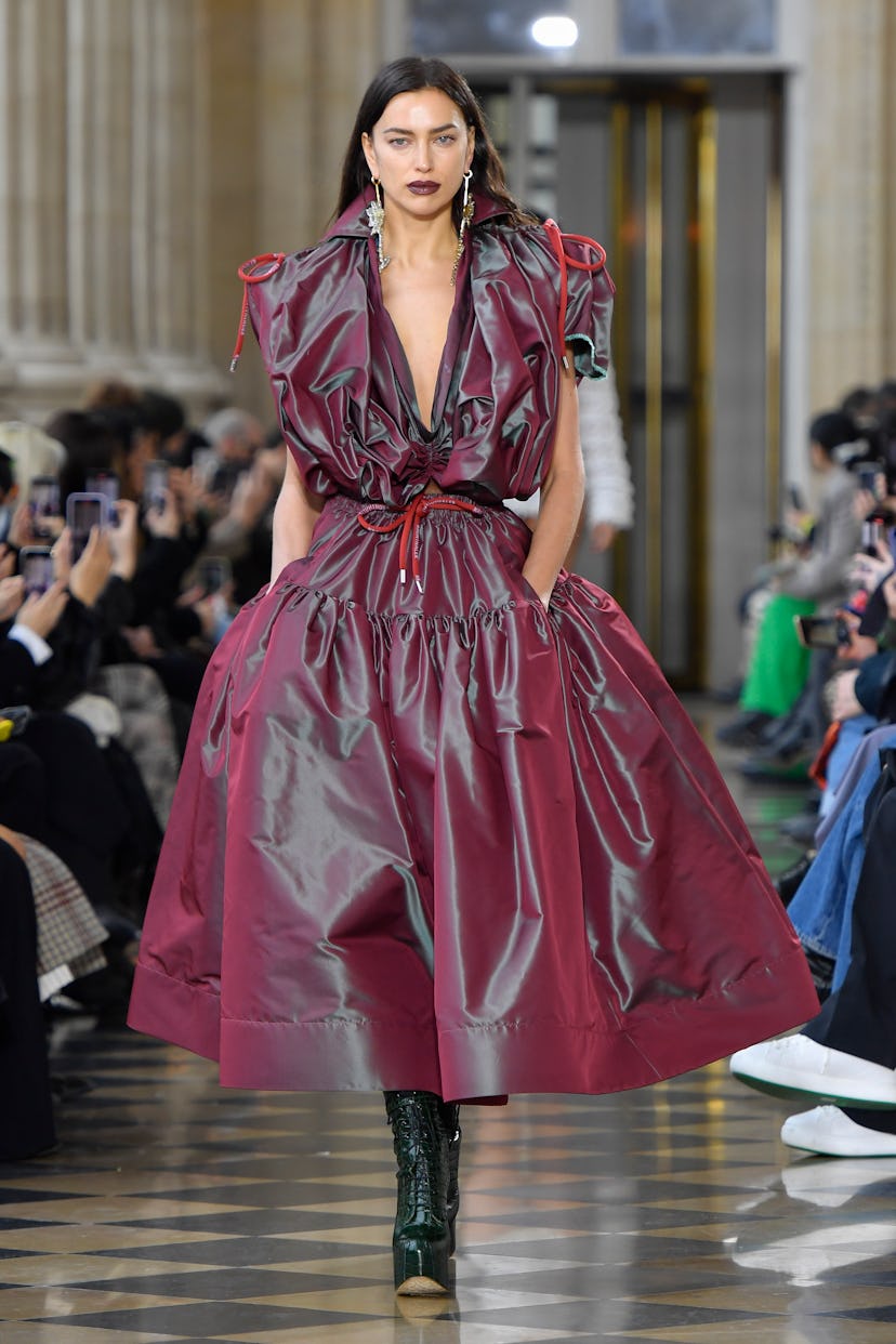 Irina Shayk walks the runway during the Vivienne Westwood Ready to Wear Fall/Winter 2023-2024 fashi...