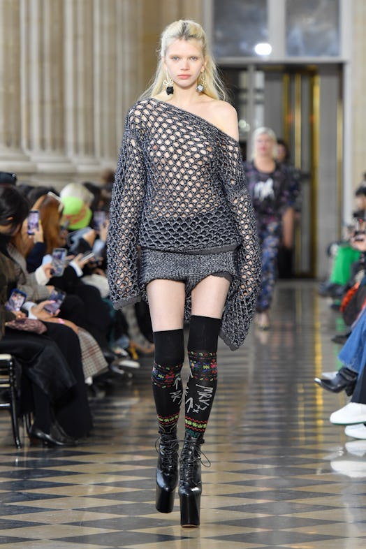 A model walks the runway during the Vivienne Westwood Ready to Wear Fall/Winter 2023-2024 fashion sh...