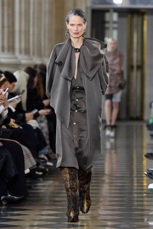 A model walks the runway during the Vivienne Westwood Ready to Wear Fall/Winter 2023-2024 fashion sh...