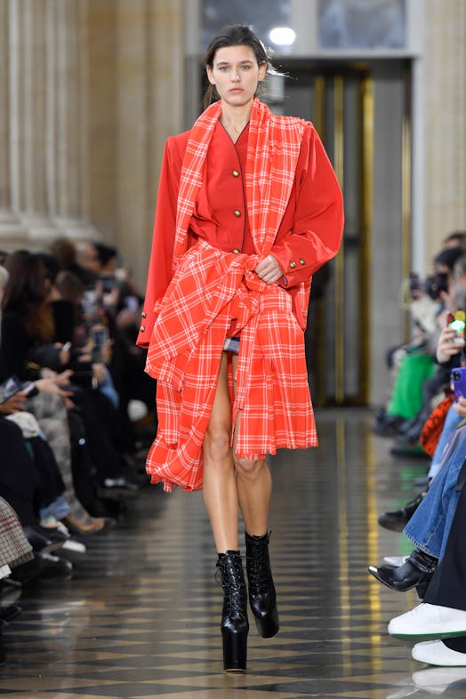  A model walks the runway during the Vivienne Westwood Ready to Wear Fall/Winter 2023-2024 fashion s...