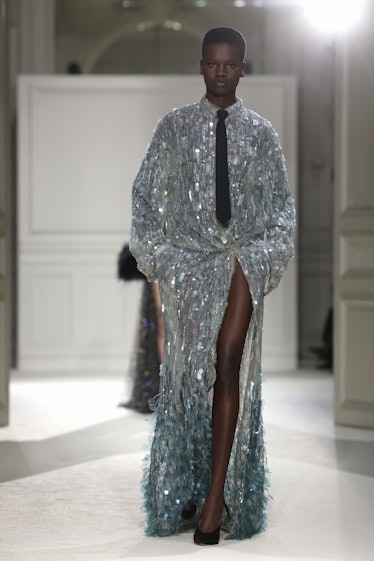 A model walks the runway during the Valentino Womenswear Fall Winter 2023-2024 show as part of Paris...