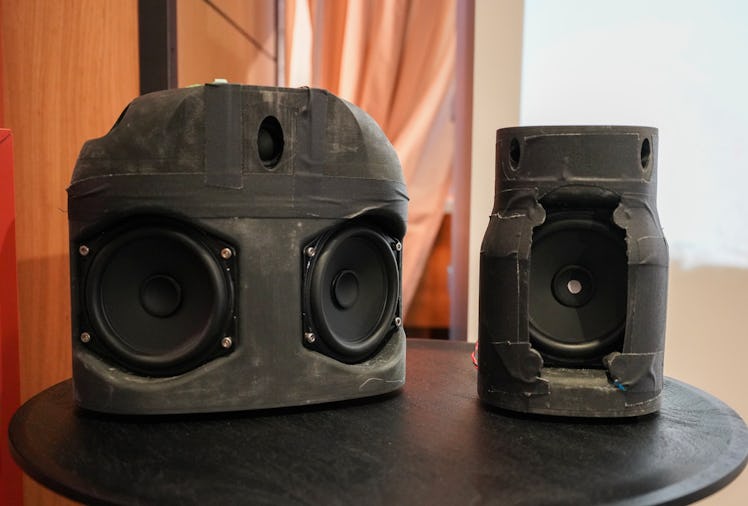 Rare look at prototypes for the Sonos Era 300 (left) and Era 100 (right).