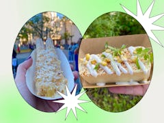 I tried the Disney Food & Wine Festival 2023 food and it included a pineapple churro and frozen elot...