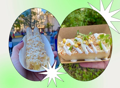 I tried the Disney Food & Wine Festival 2023 food and it included a pineapple churro and frozen elot...
