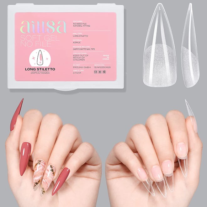 AILLSA Soft Gel Long Stiletto Nail Tips, Set of 240