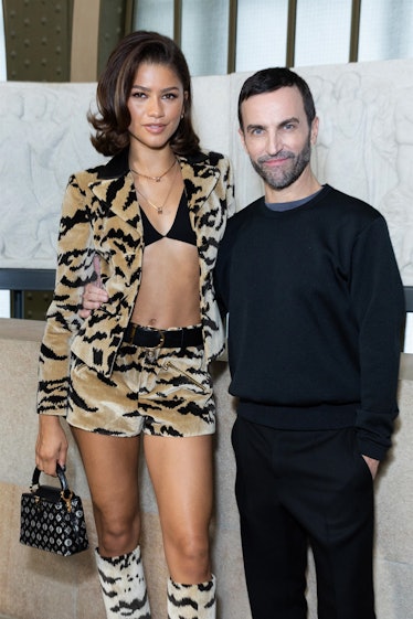 Zendaya's Bikini Top & Animal Print Suit At Louis Vuitton Show PFW