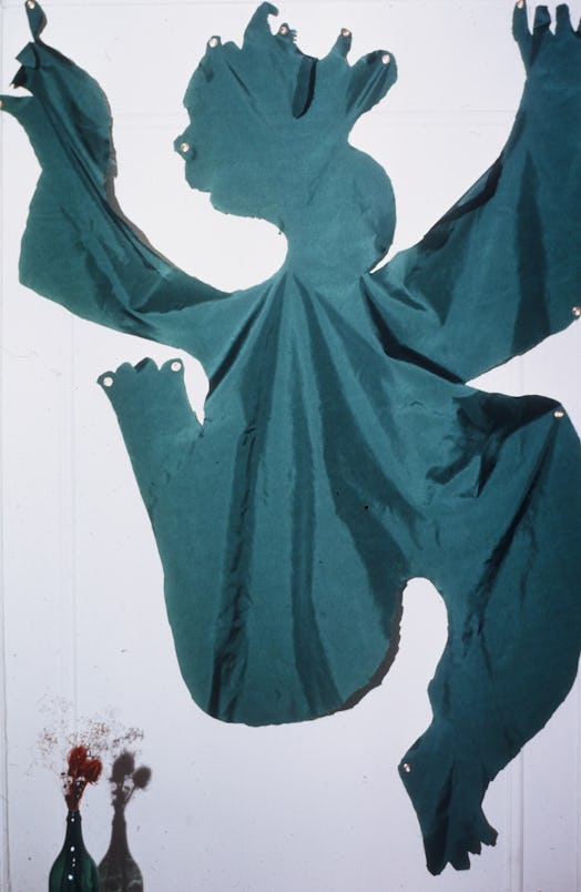 Up (green, soul 3), Senga Nengudi, 1973/2023. flag with grommets art piece