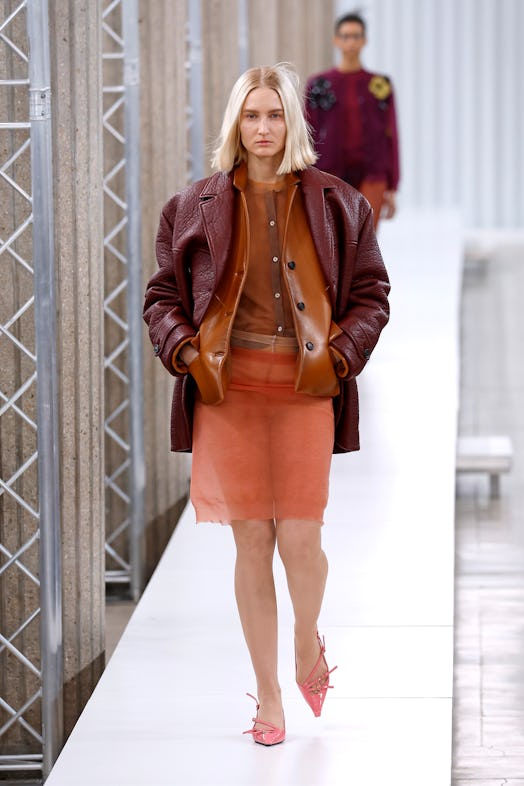  A model walks the runway during the Miu Miu Womenswear Fall Winter 2023-2024 show as part of Paris ...