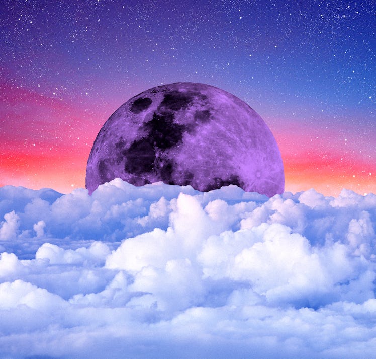 A full moon hidden behind clouds, representing TikTok's moon phase test, soulmates trend.