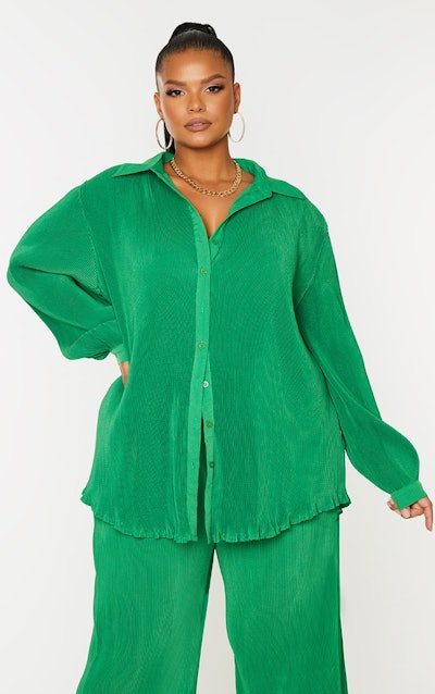 Pretty little thing Plus Plisse Button Front Oversized Shirt and pants is a cute st patrick's day ou...