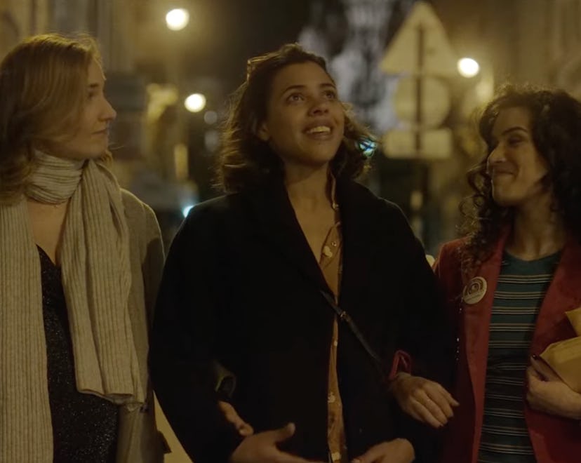 Zita Hanrot, Sabrina Ouazani, Joséphine Draï of The Hook Up Plan walking in Paris