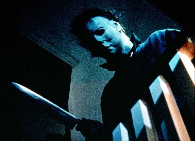 Michael Myers (Tony Moran) wearing the iconic 'Halloween' mask. 