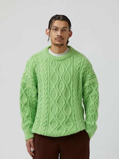 one dna Oversized Cable Knit Sweater Highlighter Green for men is a cute st patrick's dya outfit