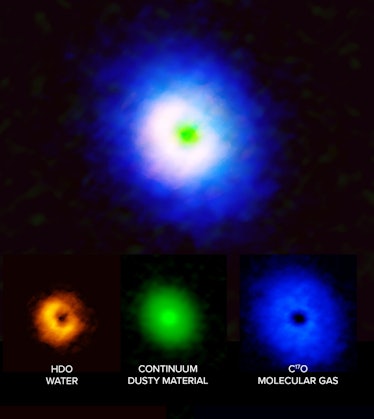 a breakdown of color coded materials around v883 orionis