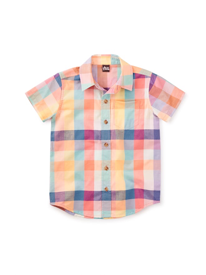 Plaid Button-Up Woven Shirt - Feliz Familia Plaid
