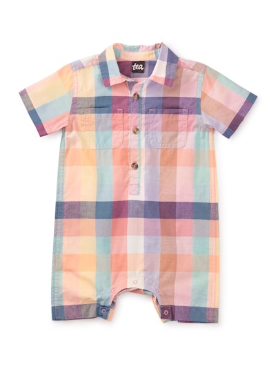 Plaid Buttoned Baby Romper