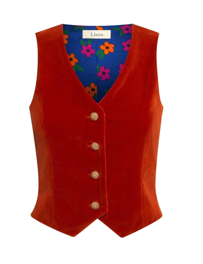 Red Velvet vest  Peony Design
