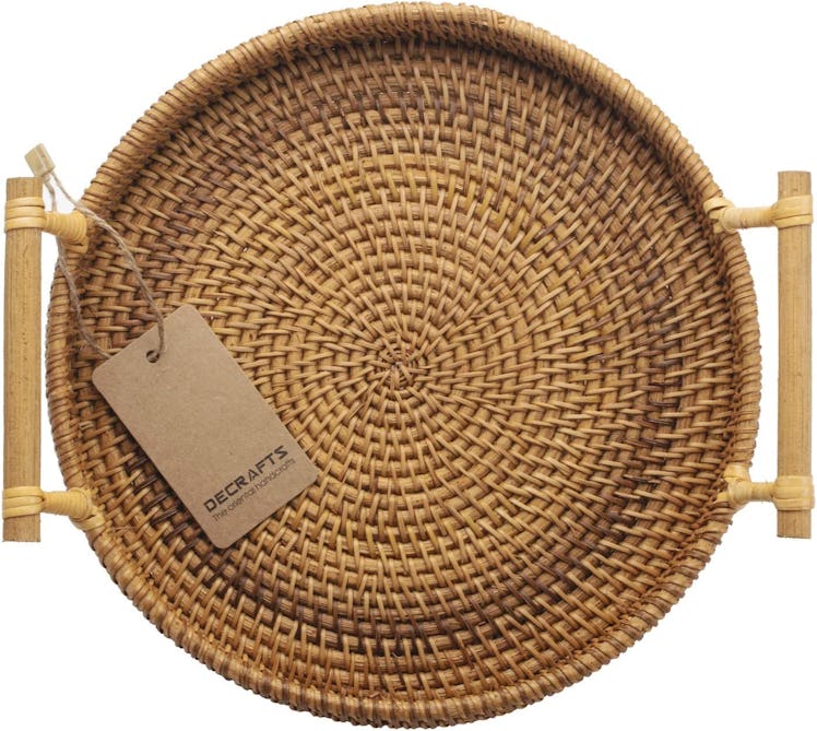 DECRAFTS Round Rattan Tray 