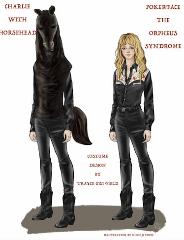 An original rendering of the horse costume from episode 8 of poker face