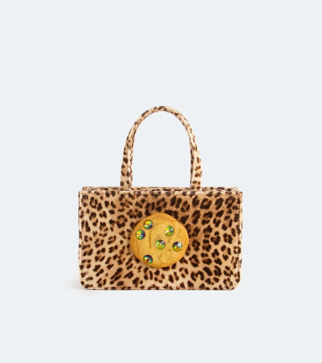 Small Jeweled Cookie Bag In Leopard Velvet