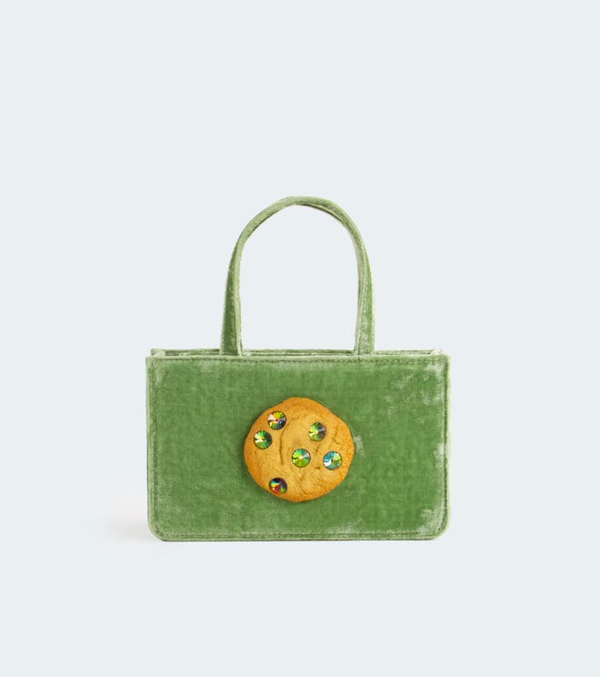 Small Jeweled Cookie Bag In Green Crushed Velvet
