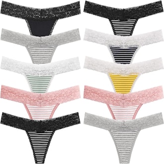 ANNYISON Cotton Lace Thongs (10-Pack)