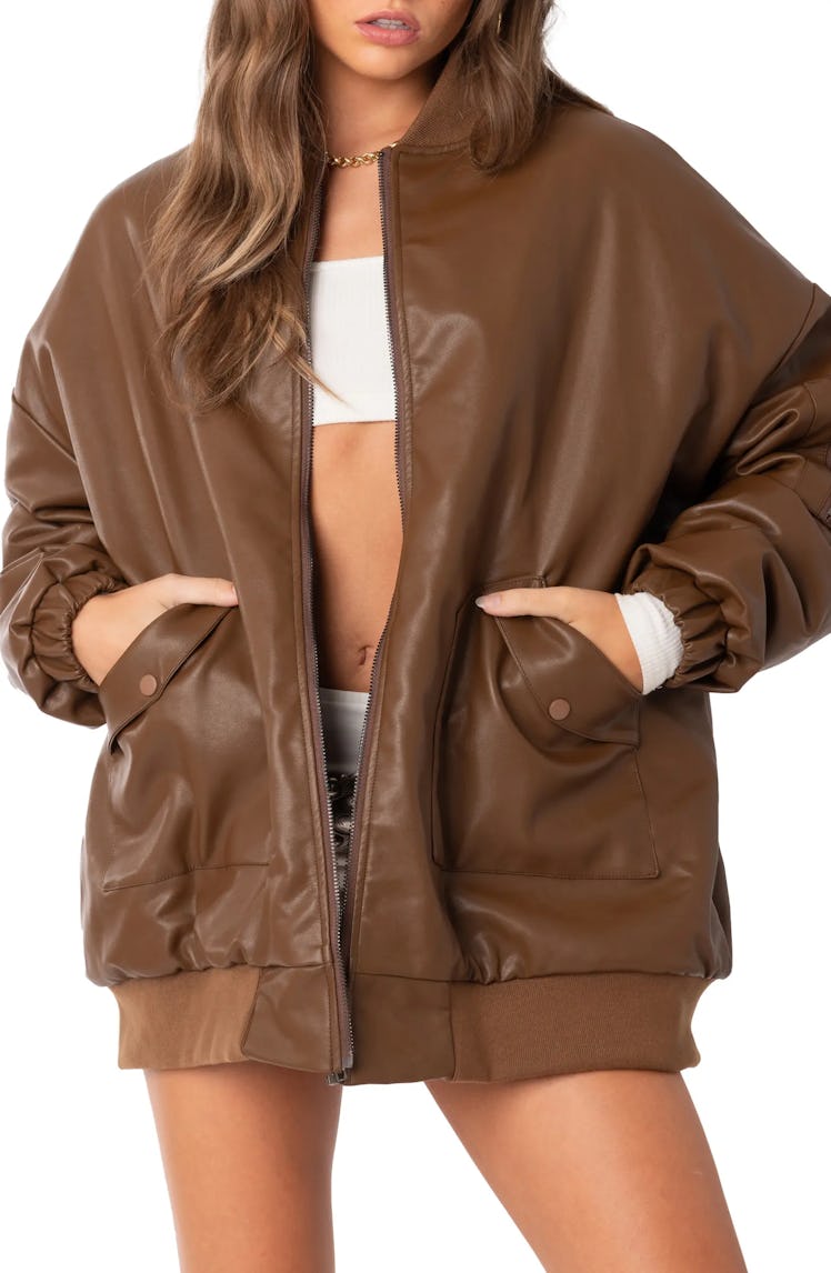 Oversize Faux Leather Bomber