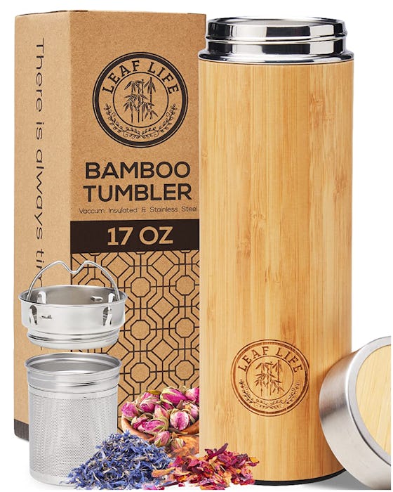 LeafLife Premium Bamboo Thermos with Tea Infuser & Strainer