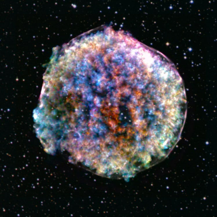 tycho supernova with clouds of gas expanding outward