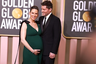 Hilary Swank, pictured with husband Philip Schneider, has welcomed twins.