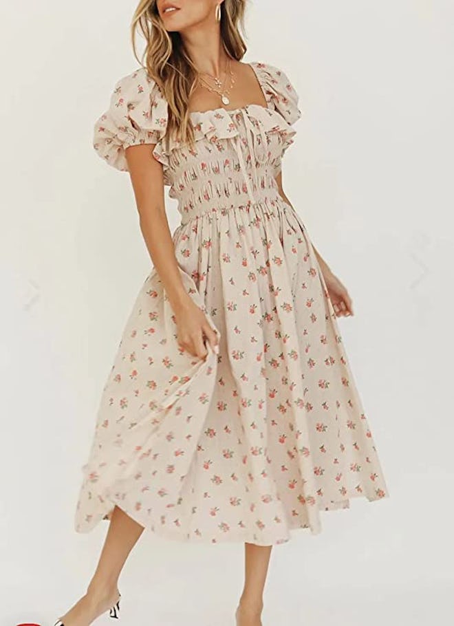 R.Vivimos Puff Sleeve Ruffle Midi Dress