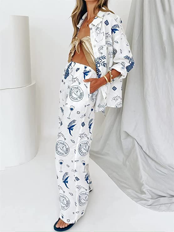 Mylleure Pleated Button-Down Loungewear Set (2 Pieces)