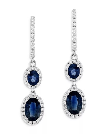 Blue Sapphire & Diamond Drop Earrings In 14K White Gold
