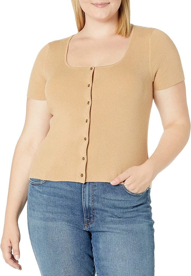 The Drop Maxine Short-Sleeve Rib Cardigan